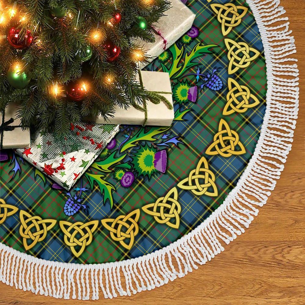 Scottish MacMillan Hunting Ancient Tartan Thistle Celtic Knot Christmas Tree Skirt - Image 5