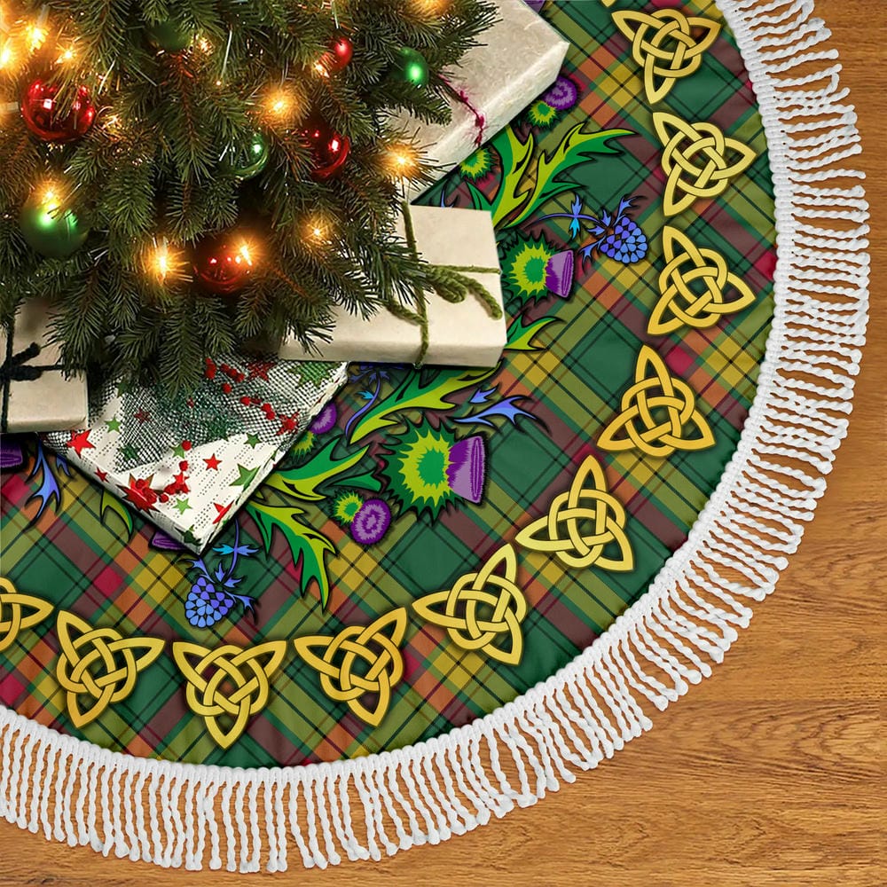 Scottish MacMillan Old Ancient Tartan Thistle Celtic Knot Christmas Tree Skirt - Image 5