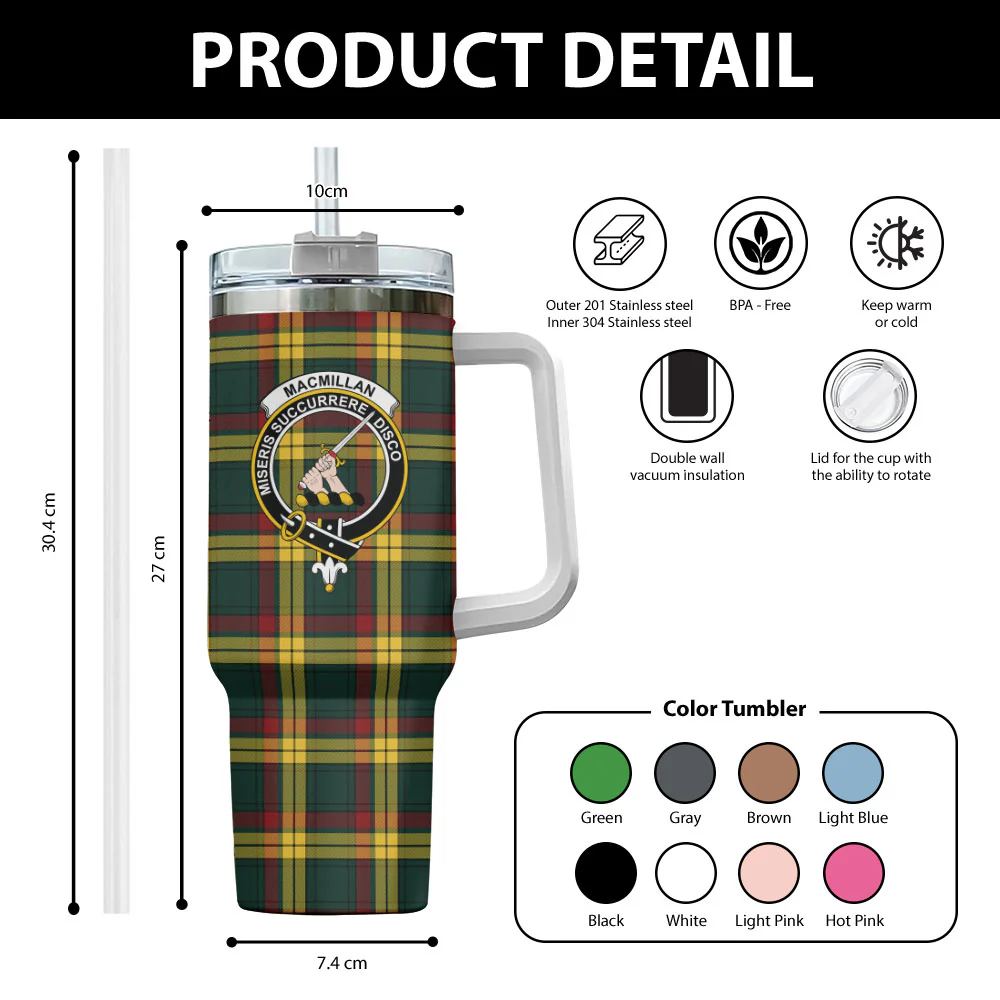 Scottish MacMillan Old Modern Clan Badge Tartan 40oz Tumbler - Image 2
