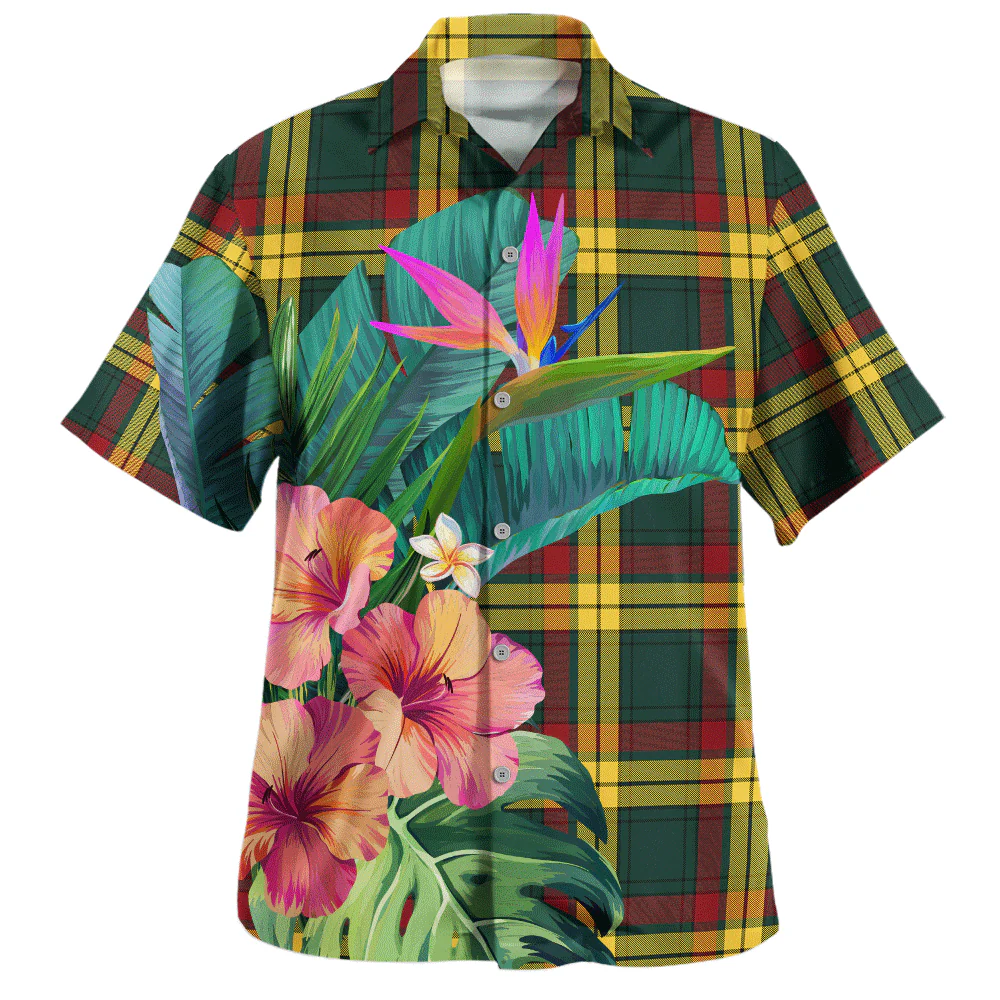 Scottish MacMillan Old Modern Clan Badge Tartan Hawaiian Shirt Bouquet Tropical Style - Image 2