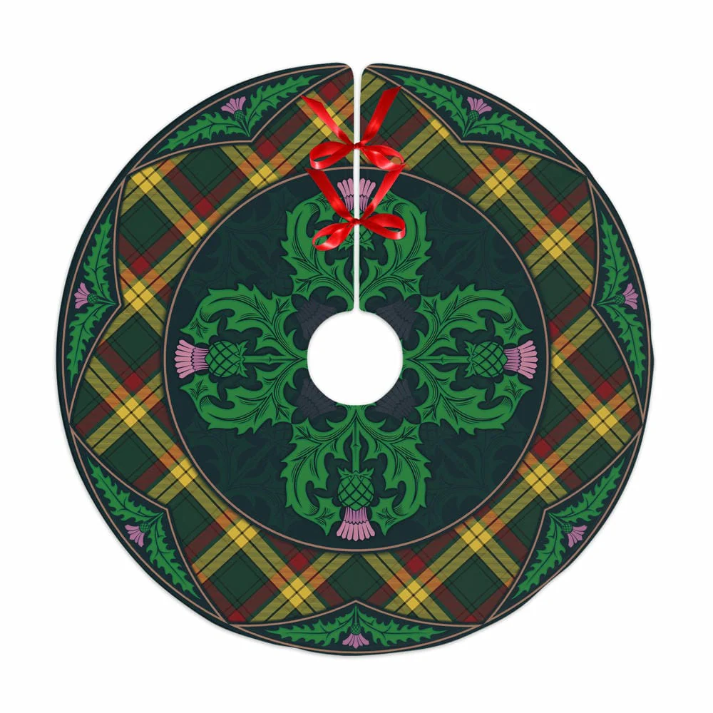 Scottish MacMillan Old Modern Tartan Christmas Tree Skirt Old Scottish Thistle Flower