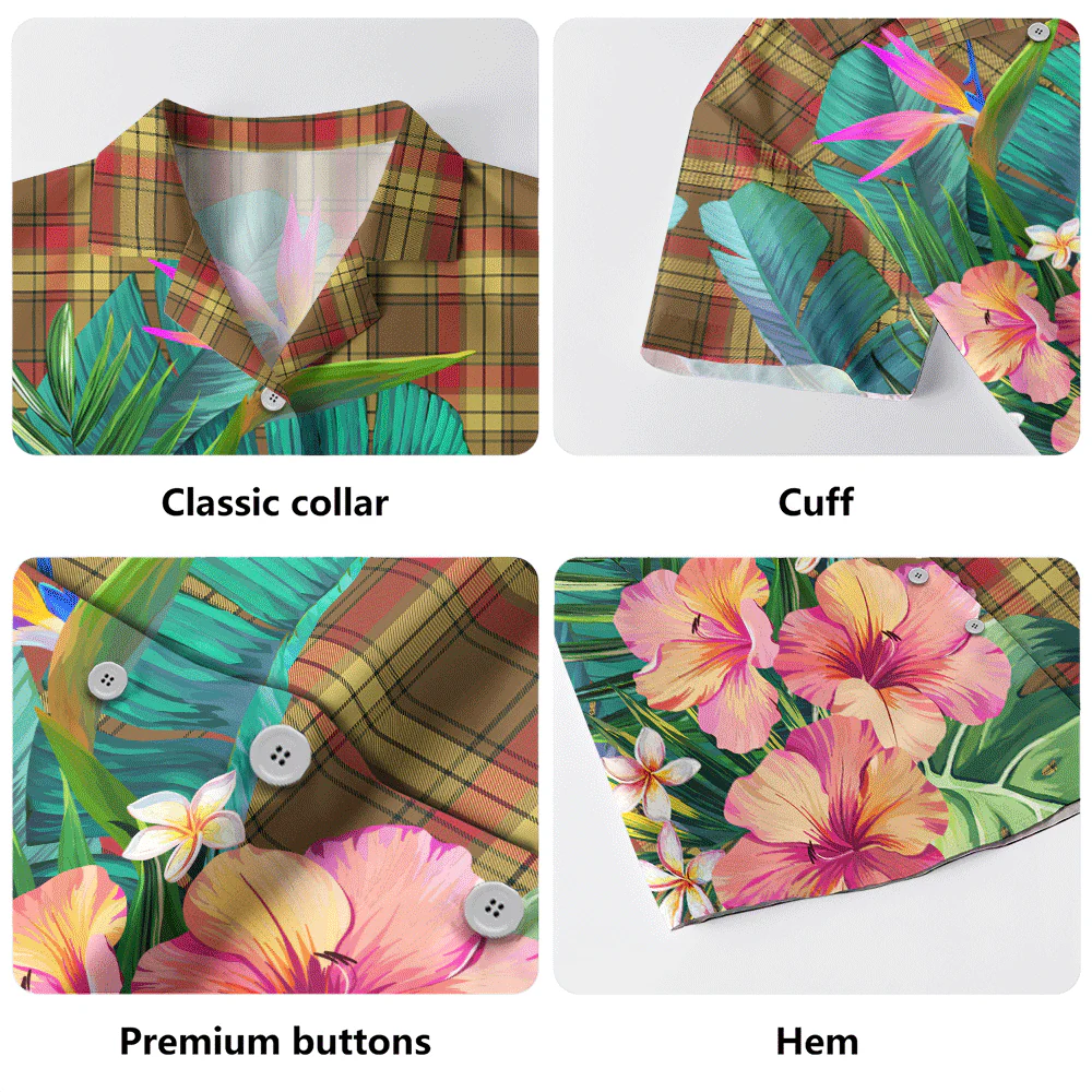 Scottish MacMillan Old Weathered Clan Badge Tartan Hawaiian Shirt Bouquet Tropical Style - Image 5