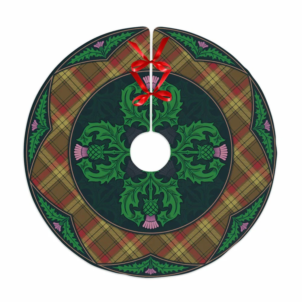 Scottish MacMillan Old Weathered Tartan Christmas Tree Skirt Old Scottish Thistle Flower