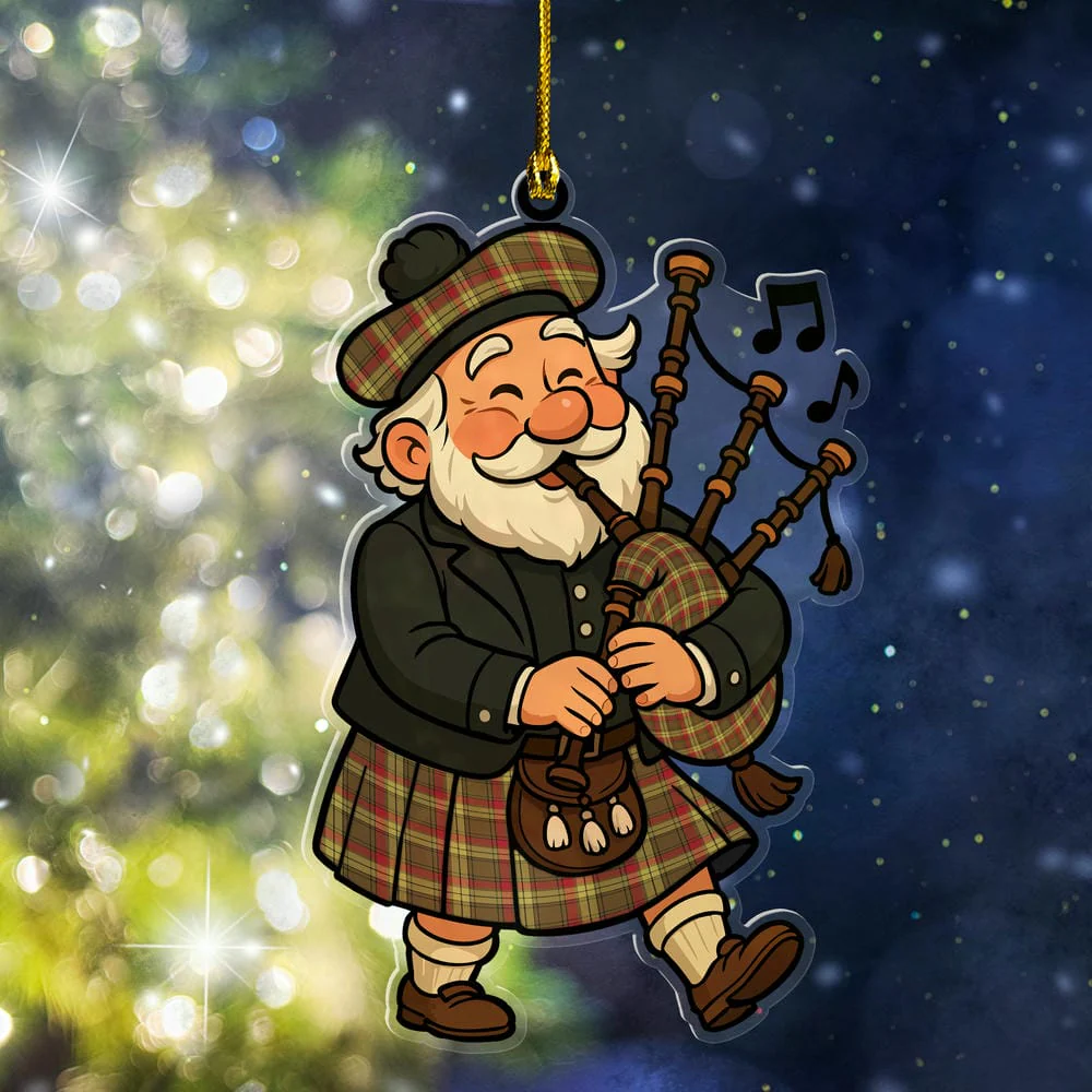 Scottish MacMillan Old Weathered Tartan Ornament Scottish Santa In Kilt