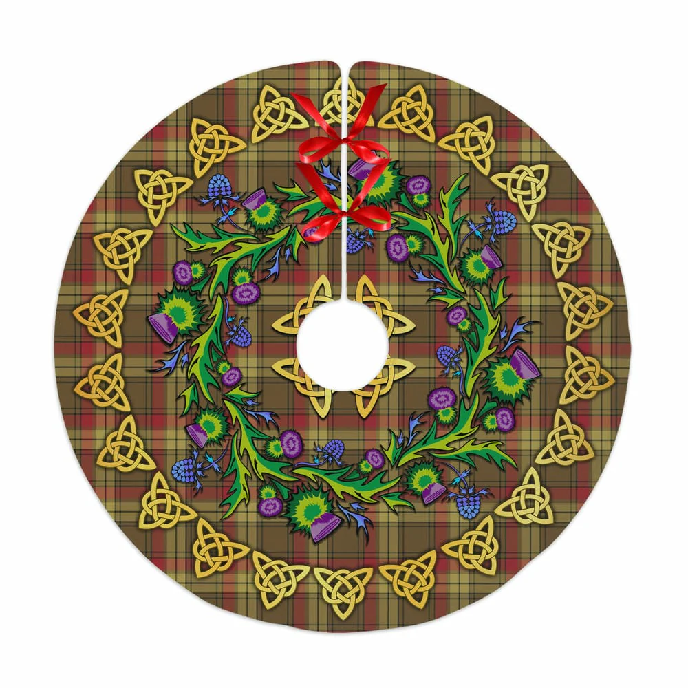 Scottish MacMillan Old Weathered Tartan Thistle Celtic Knot Christmas Tree Skirt