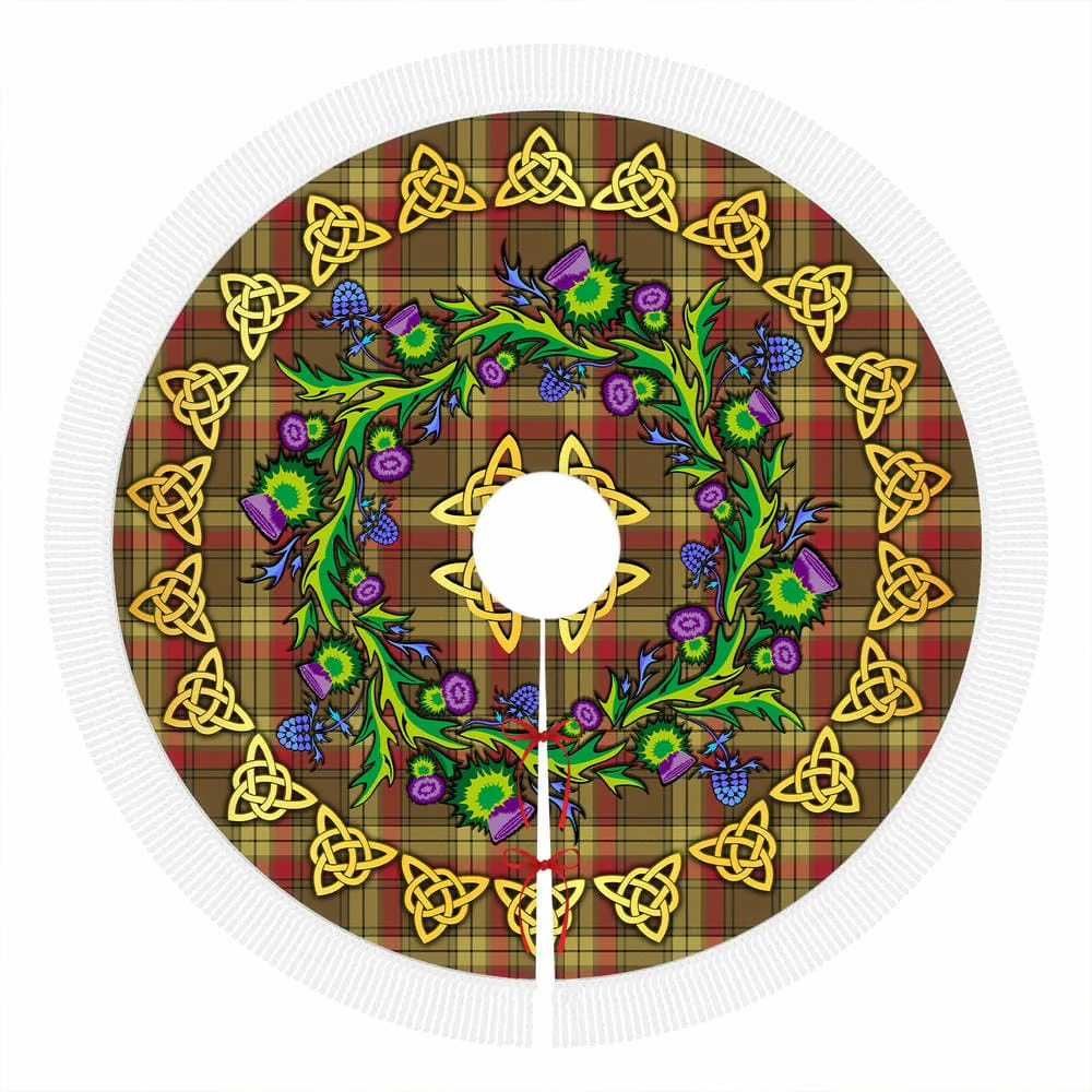 Scottish MacMillan Old Weathered Tartan Thistle Celtic Knot Christmas Tree Skirt - Image 4