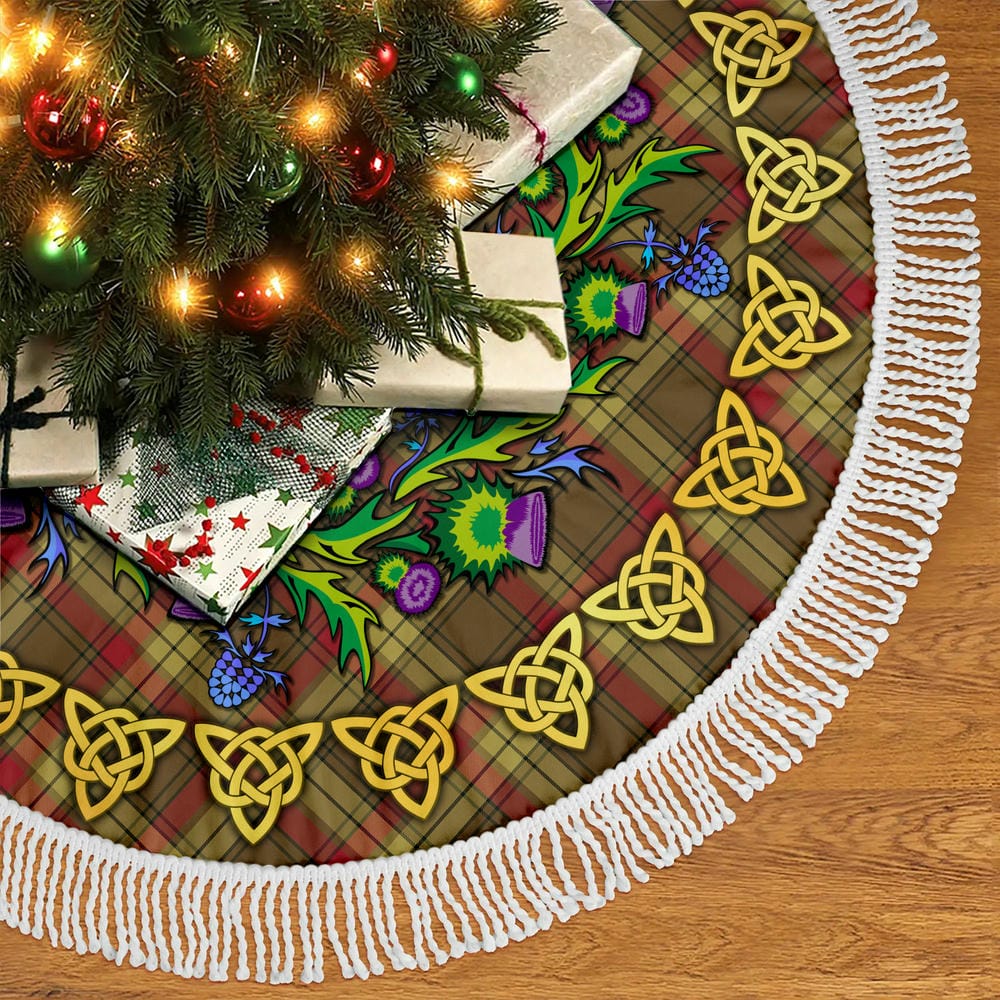 Scottish MacMillan Old Weathered Tartan Thistle Celtic Knot Christmas Tree Skirt - Image 5
