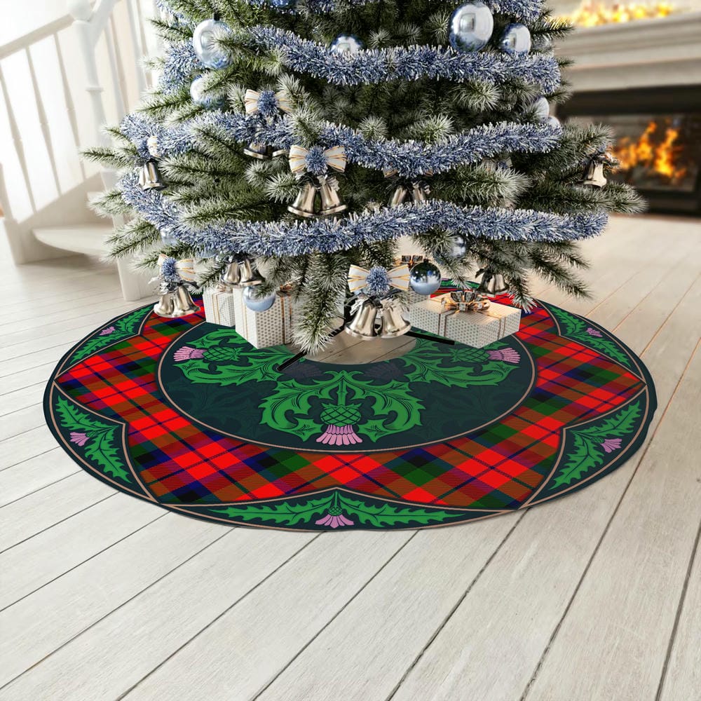 Scottish MacNaughton Modern Tartan Christmas Tree Skirt Old Scottish Thistle Flower - Image 3