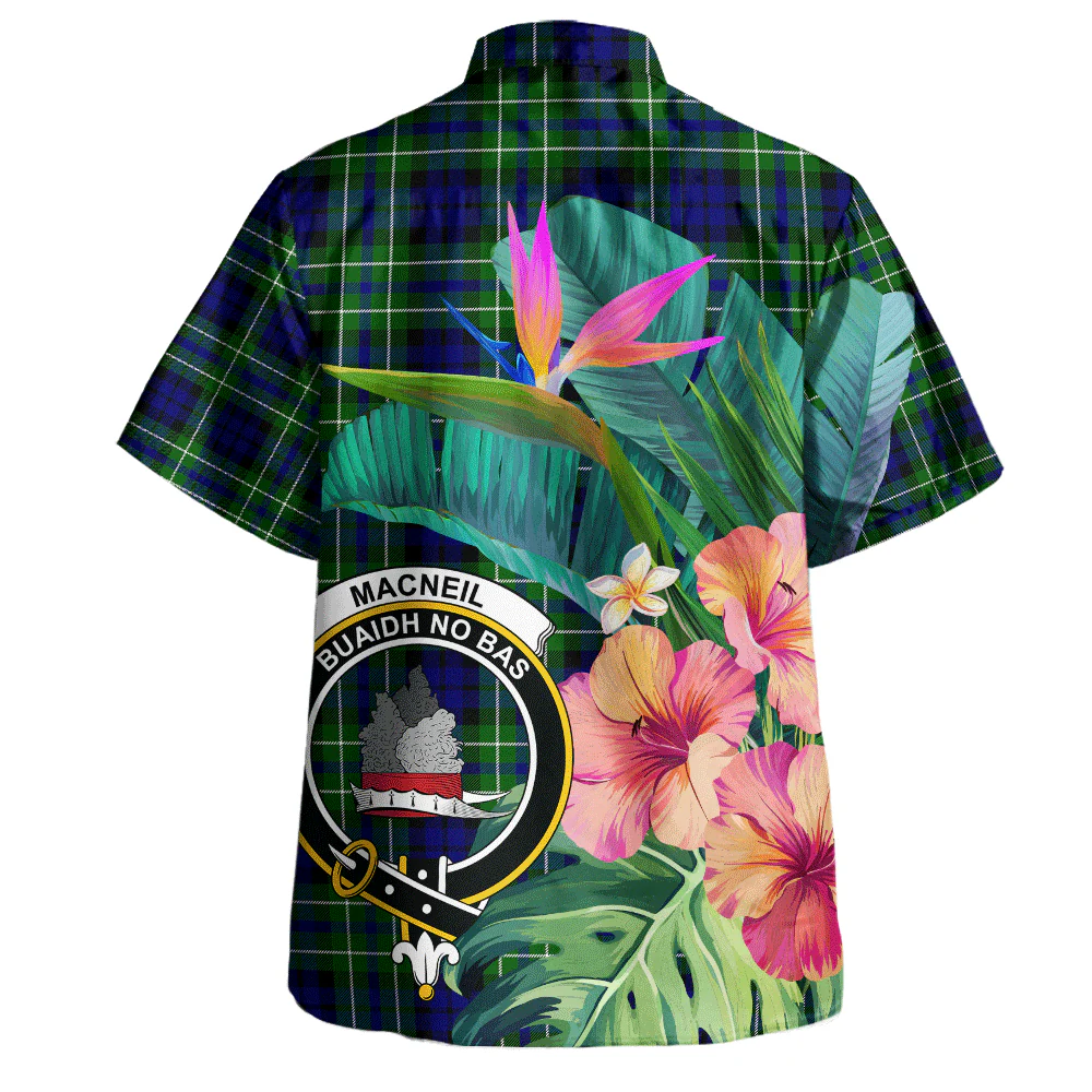 Scottish MacNeil of Colonsay Modern Clan Badge Tartan Hawaiian Shirt Bouquet Tropical Style - Image 3