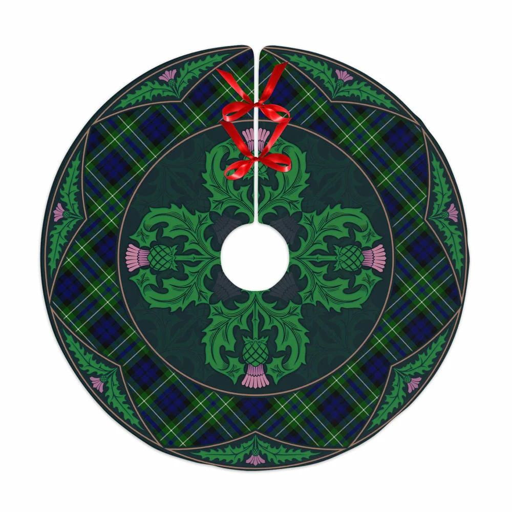 Scottish MacNeil of Colonsay Modern Tartan Christmas Tree Skirt Old Scottish Thistle Flower
