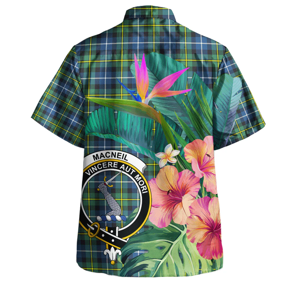 Scottish MacNeil of Barra Ancient Clan Badge Tartan Hawaiian Shirt Bouquet Tropical Style - Image 3