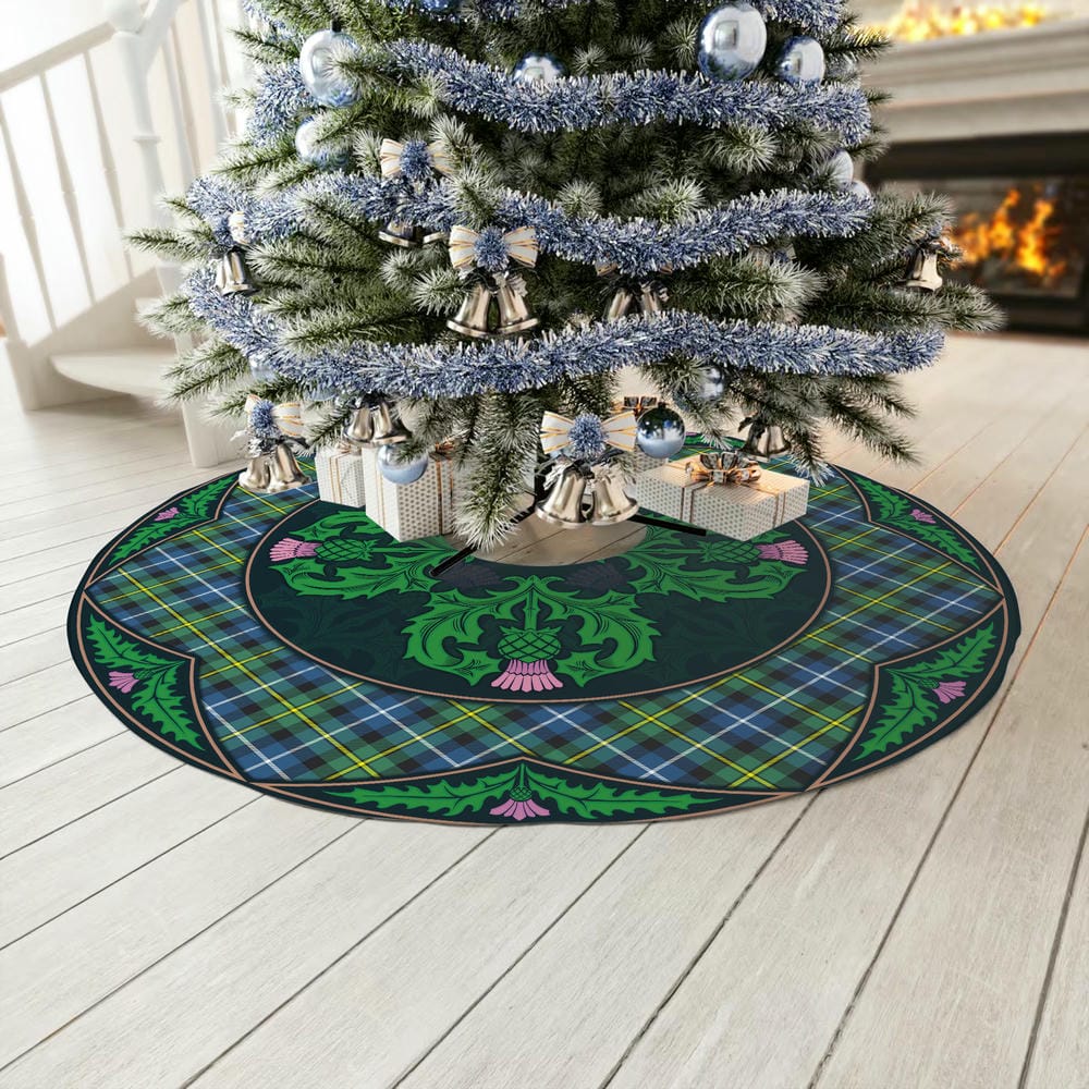 Scottish MacNeil of Barra Ancient Tartan Christmas Tree Skirt Old Scottish Thistle Flower - Image 3