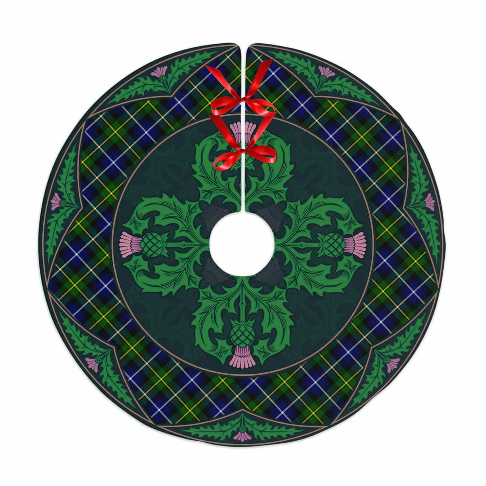 Scottish MacNeil of Barra Modern Tartan Christmas Tree Skirt Old Scottish Thistle Flower