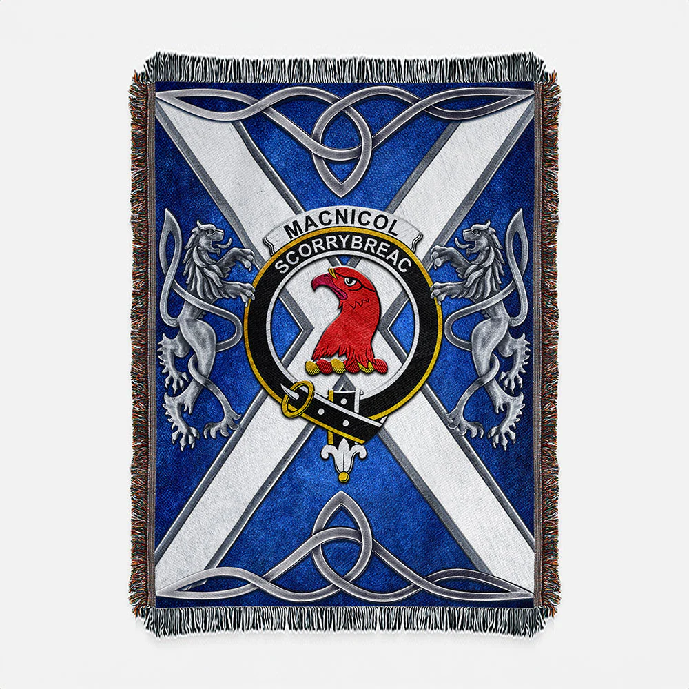 Scottish MacNicol Clan Badge Woven Blanket Silver Rampant Lion Emblem