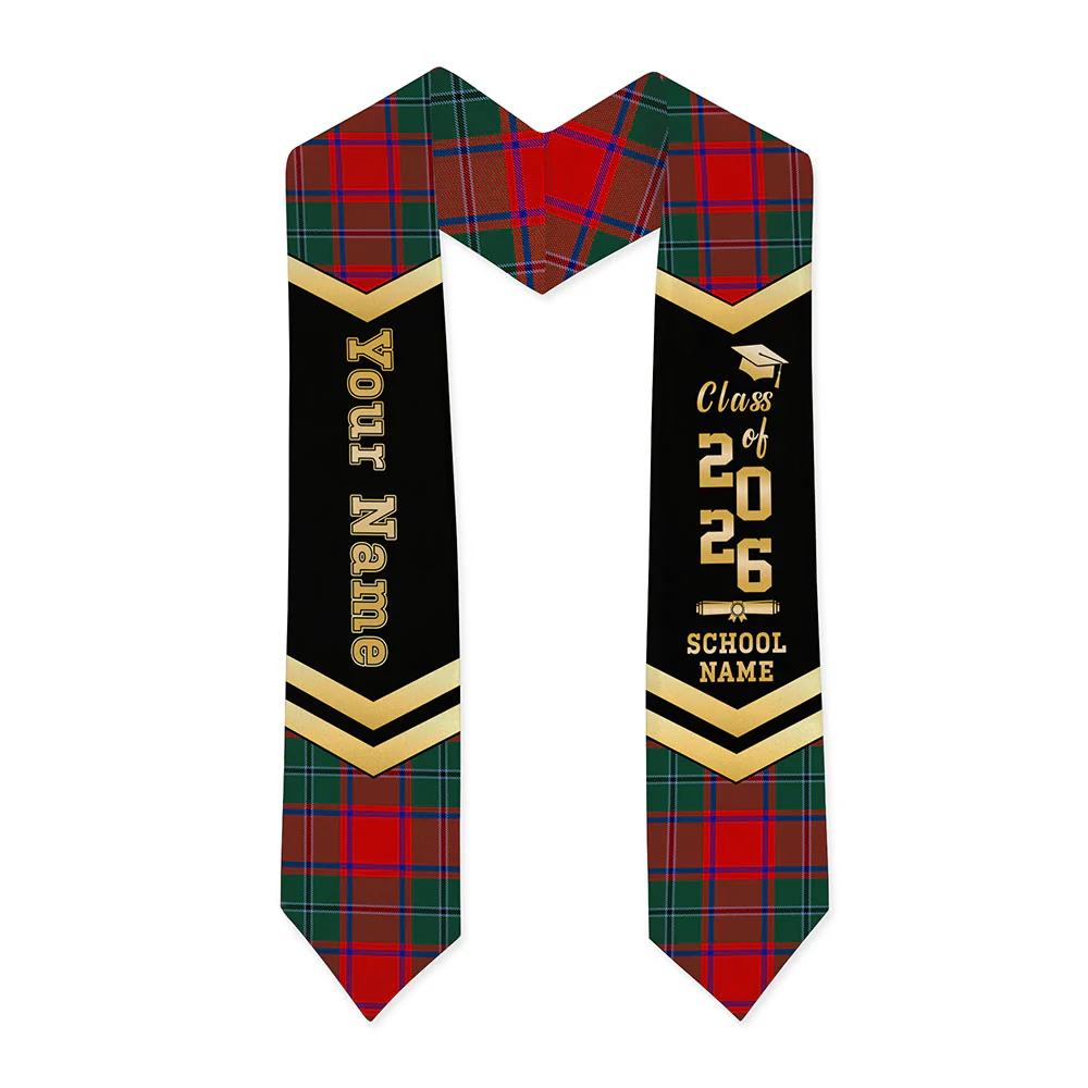 Scottish MacPhail Clan Badge Tartan Graduation Stole Black Gold Honor - Image 3
