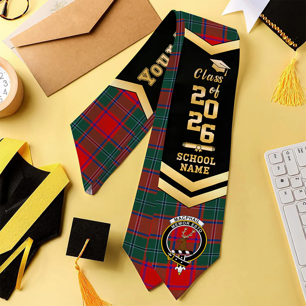 Scottish MacPhail Clan Badge Tartan Graduation Stole Black Gold Honor - Image 4