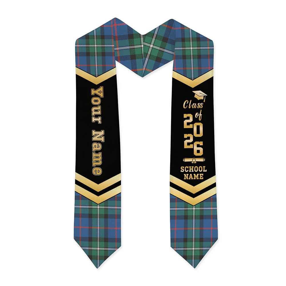Scottish MacPhail Hunting Ancient Clan Badge Tartan Graduation Stole Black Gold Honor - Image 3
