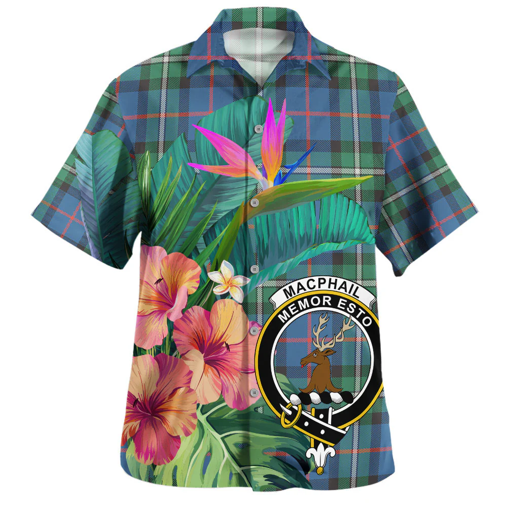Scottish MacPhail Hunting Ancient Clan Badge Tartan Hawaiian Shirt Bouquet Tropical Style