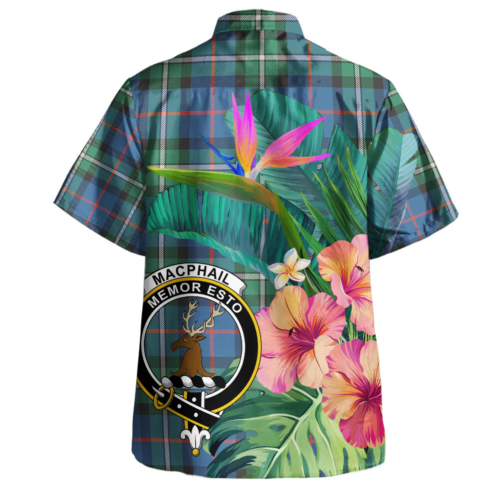 Scottish MacPhail Hunting Ancient Clan Badge Tartan Hawaiian Shirt Bouquet Tropical Style - Image 3