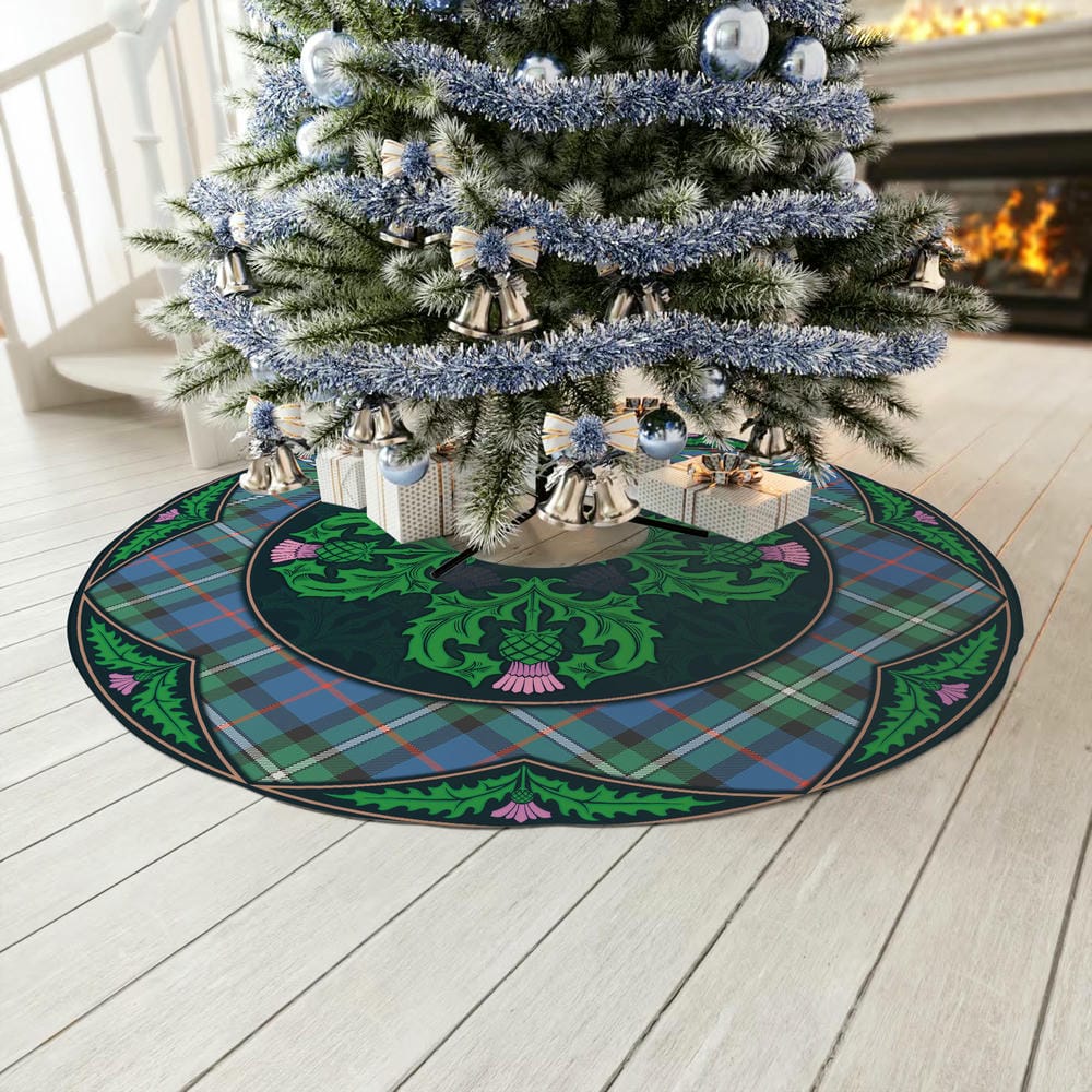 Scottish MacPhail Hunting Ancient Tartan Christmas Tree Skirt Old Scottish Thistle Flower - Image 3