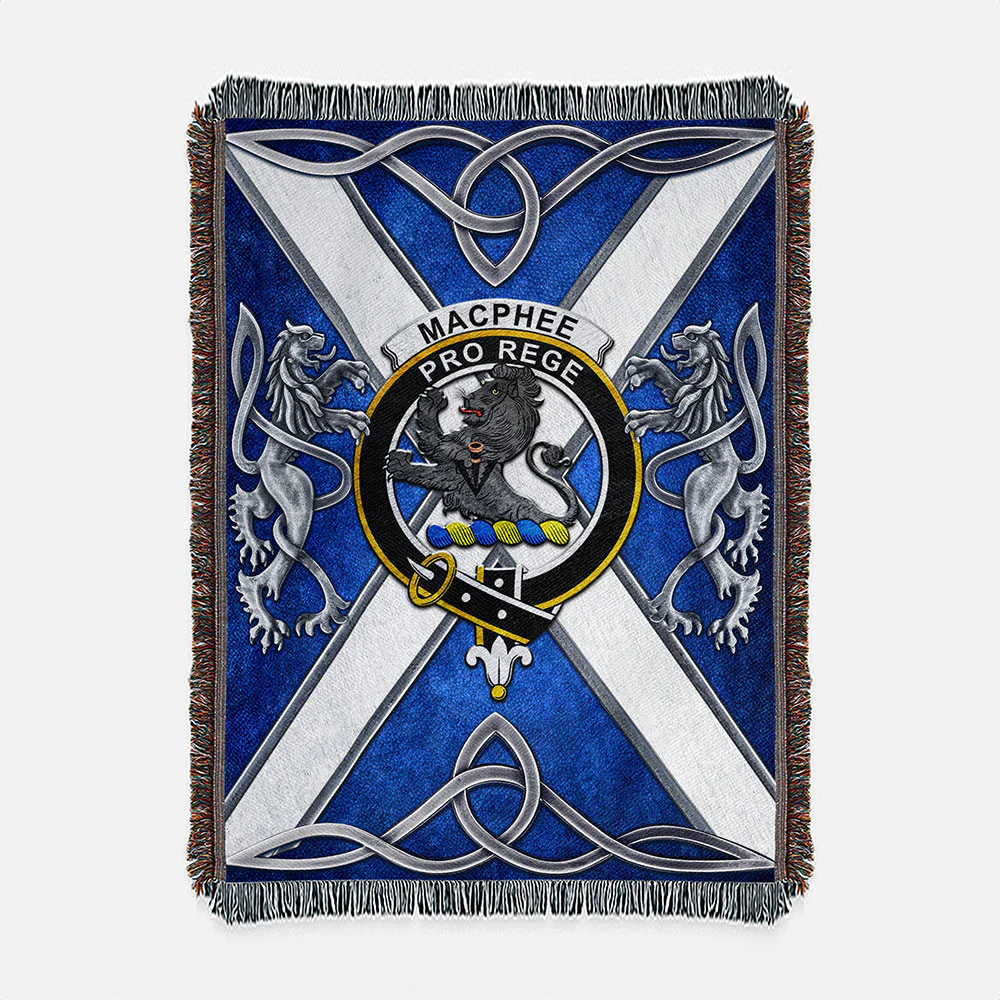 Scottish MacPhee Clan Badge Woven Blanket Silver Rampant Lion Emblem