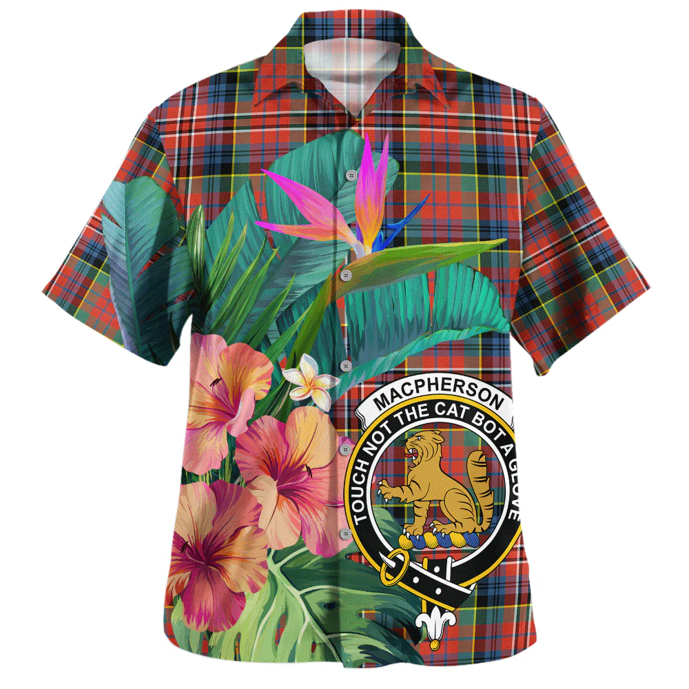 Scottish MacPherson Ancient Clan Badge Tartan Hawaiian Shirt Bouquet Tropical Style