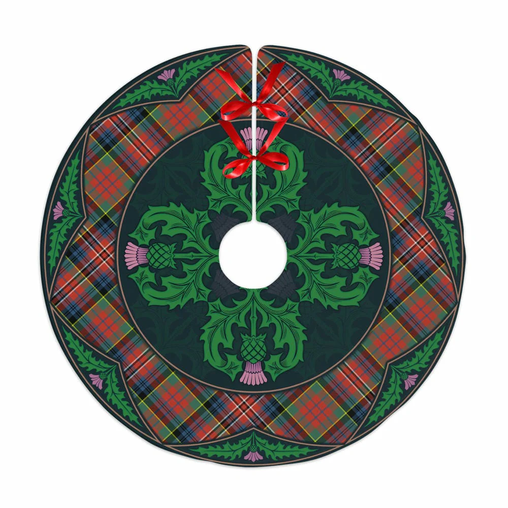 Scottish MacPherson Ancient Tartan Christmas Tree Skirt Old Scottish Thistle Flower