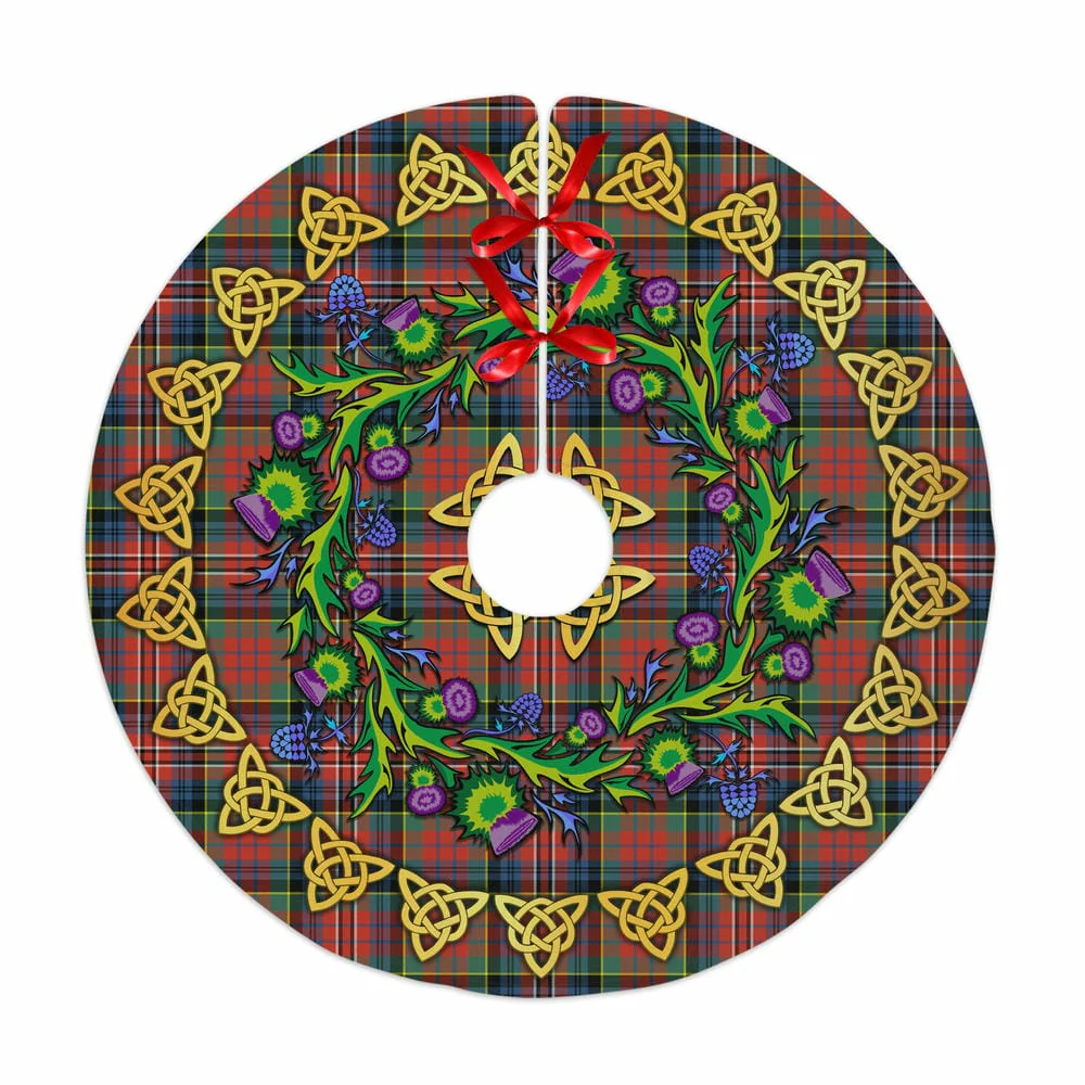 Scottish MacPherson Ancient Tartan Thistle Celtic Knot Christmas Tree Skirt