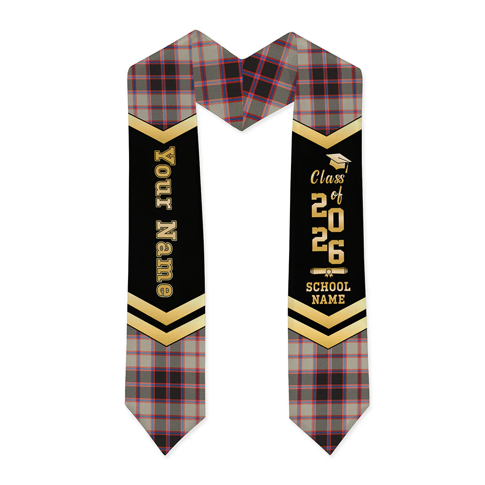 Scottish MacPherson Hunting Ancient Clan Badge Tartan Graduation Stole Black Gold Honor - Image 3