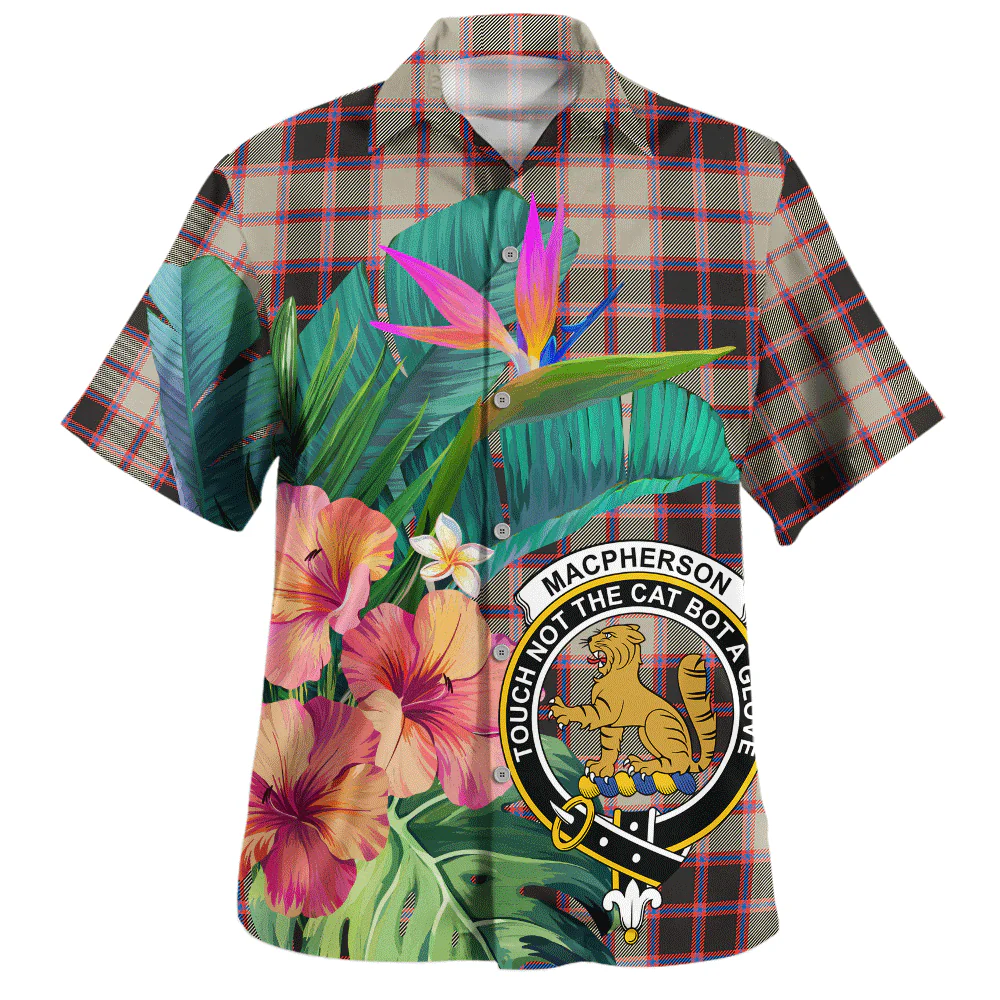 Scottish MacPherson Hunting Ancient Clan Badge Tartan Hawaiian Shirt Bouquet Tropical Style