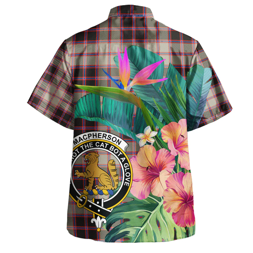 Scottish MacPherson Hunting Ancient Clan Badge Tartan Hawaiian Shirt Bouquet Tropical Style - Image 3