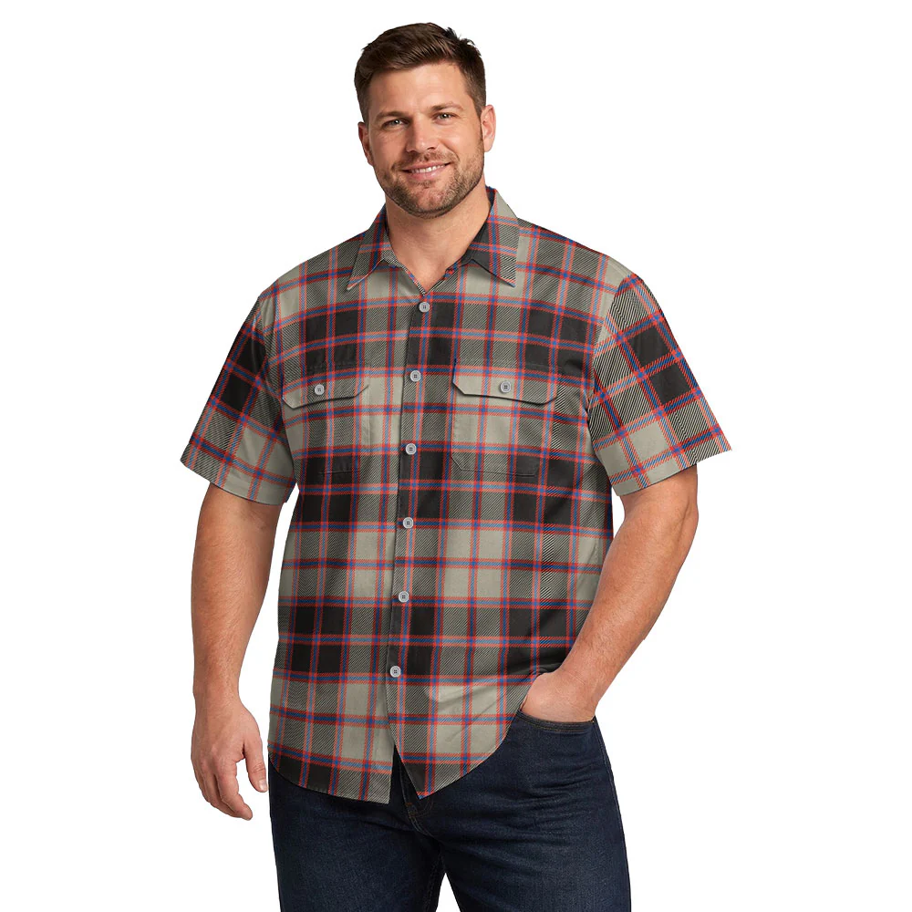 Scottish MacPherson Hunting Ancient Clan Badge Tartan Short Sleeve Work Shirt - Image 4