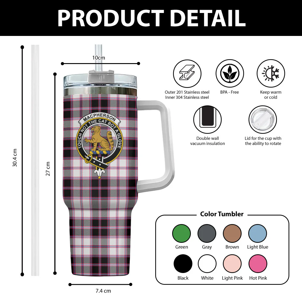 Scottish MacPherson Hunting Modern Clan Badge Tartan 40oz Tumbler - Image 2