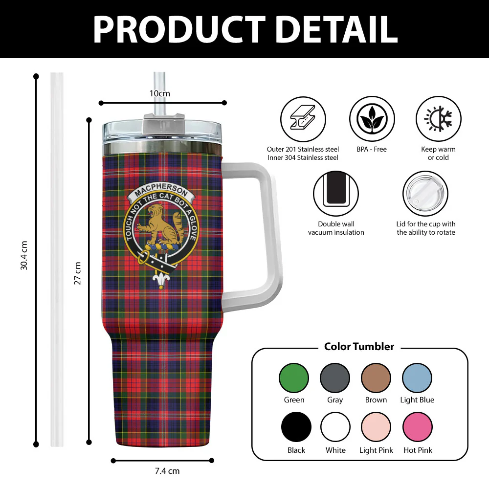 Scottish MacPherson Modern Clan Badge Tartan 40oz Tumbler - Image 2