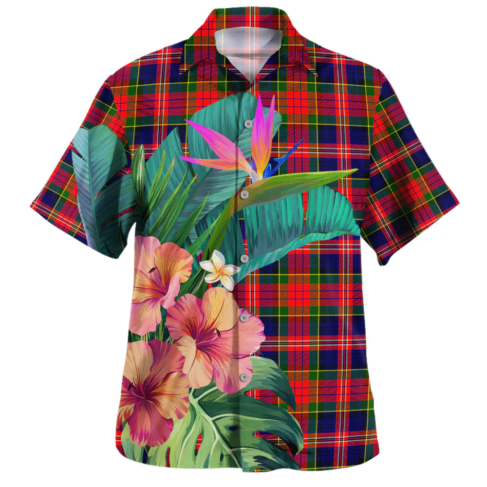 Scottish MacPherson Modern Clan Badge Tartan Hawaiian Shirt Bouquet Tropical Style - Image 2