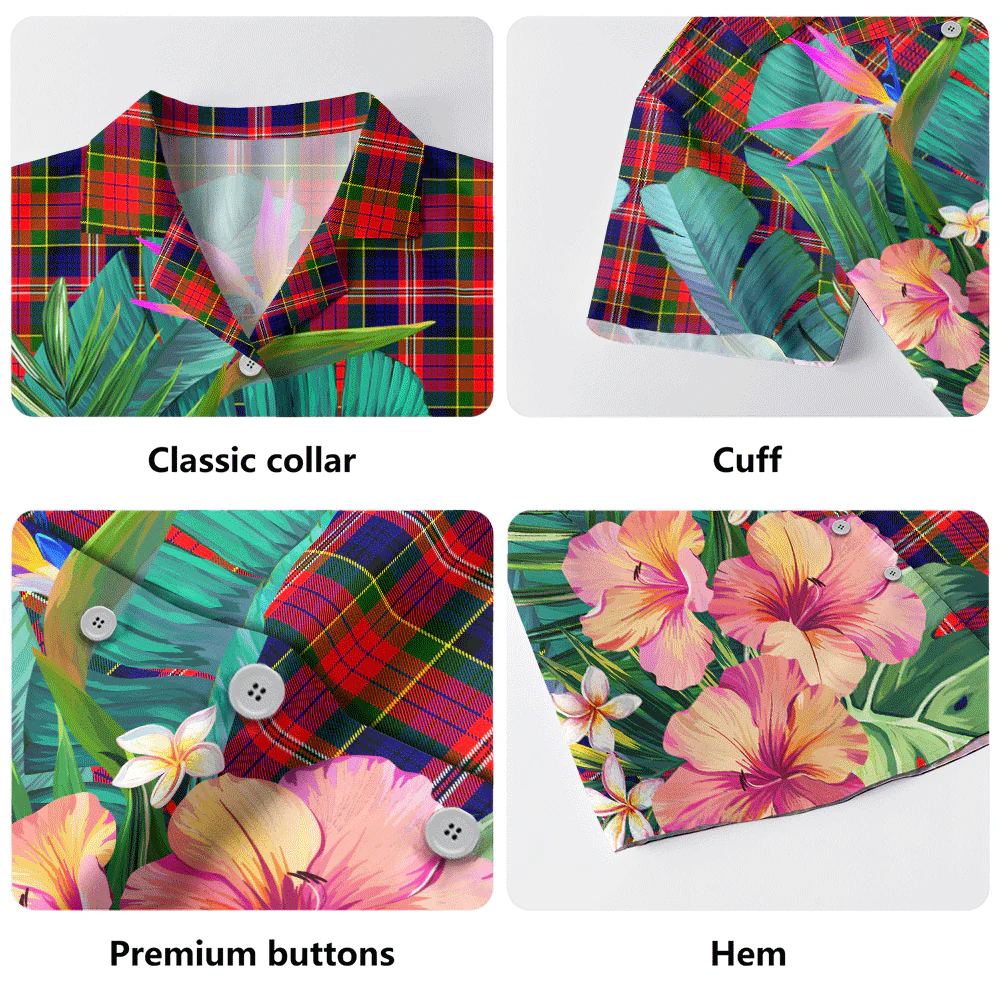 Scottish MacPherson Modern Clan Badge Tartan Hawaiian Shirt Bouquet Tropical Style - Image 5