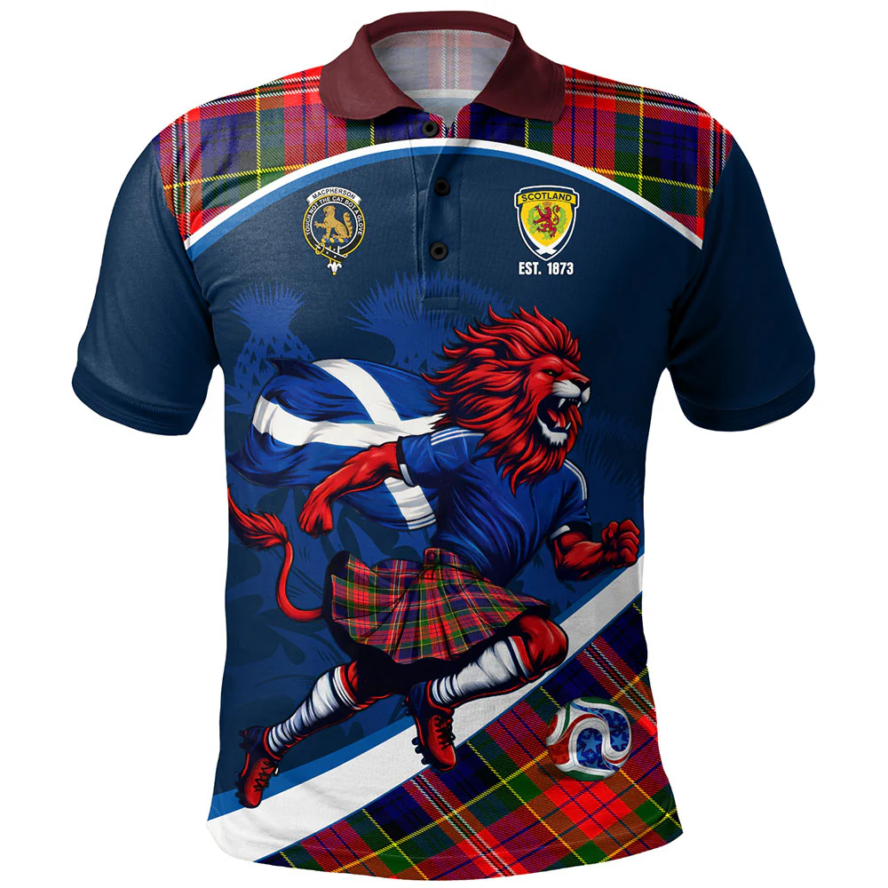 Scottish MacPherson Modern Clan Badge Tartan Polo Shirt Scotland Lion Brave Highland Spirit