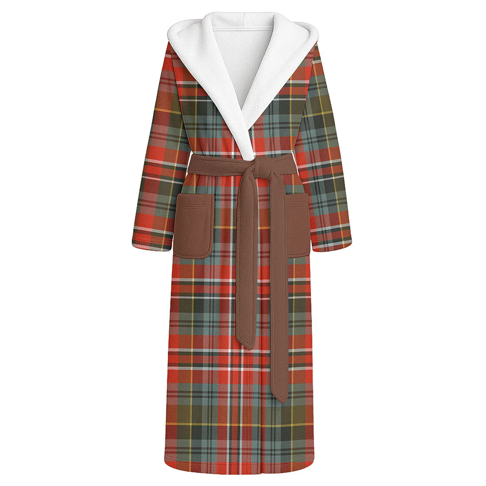 Scottish MacPherson Weathered Clan Badge Tartan Flannel Hooded Bathrobe