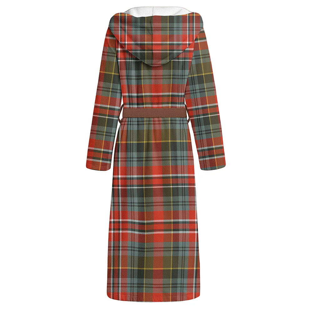 Scottish MacPherson Weathered Clan Badge Tartan Flannel Hooded Bathrobe - Image 2