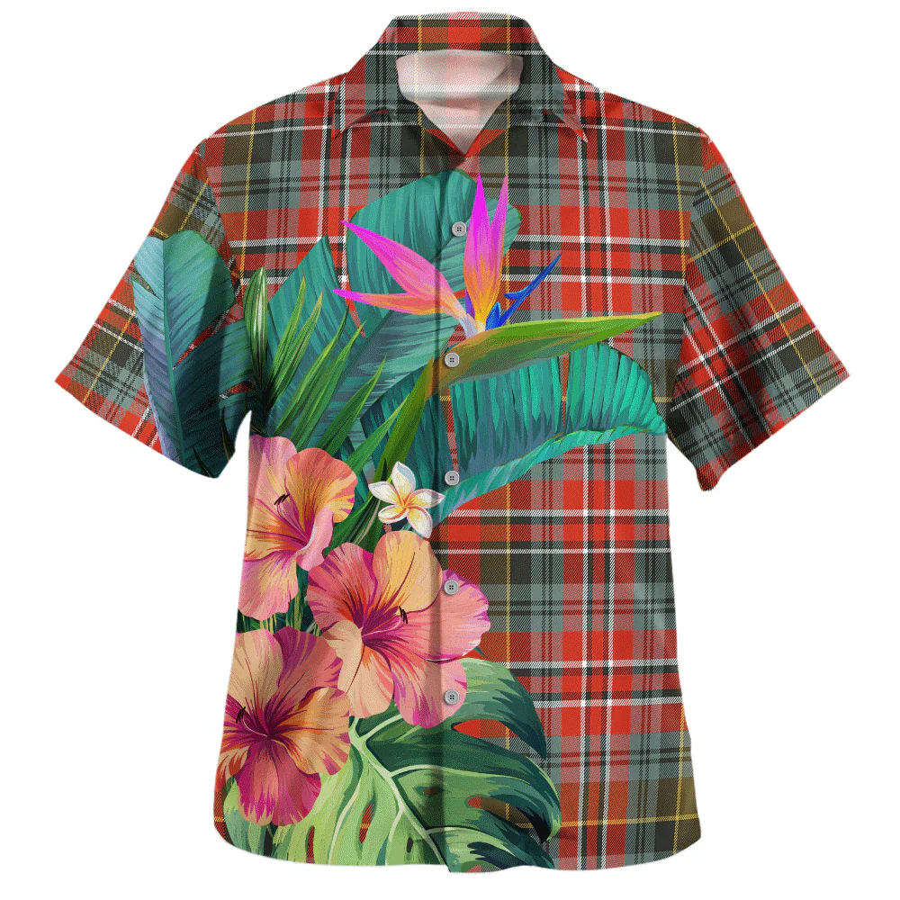 Scottish MacPherson Weathered Clan Badge Tartan Hawaiian Shirt Bouquet Tropical Style - Image 2