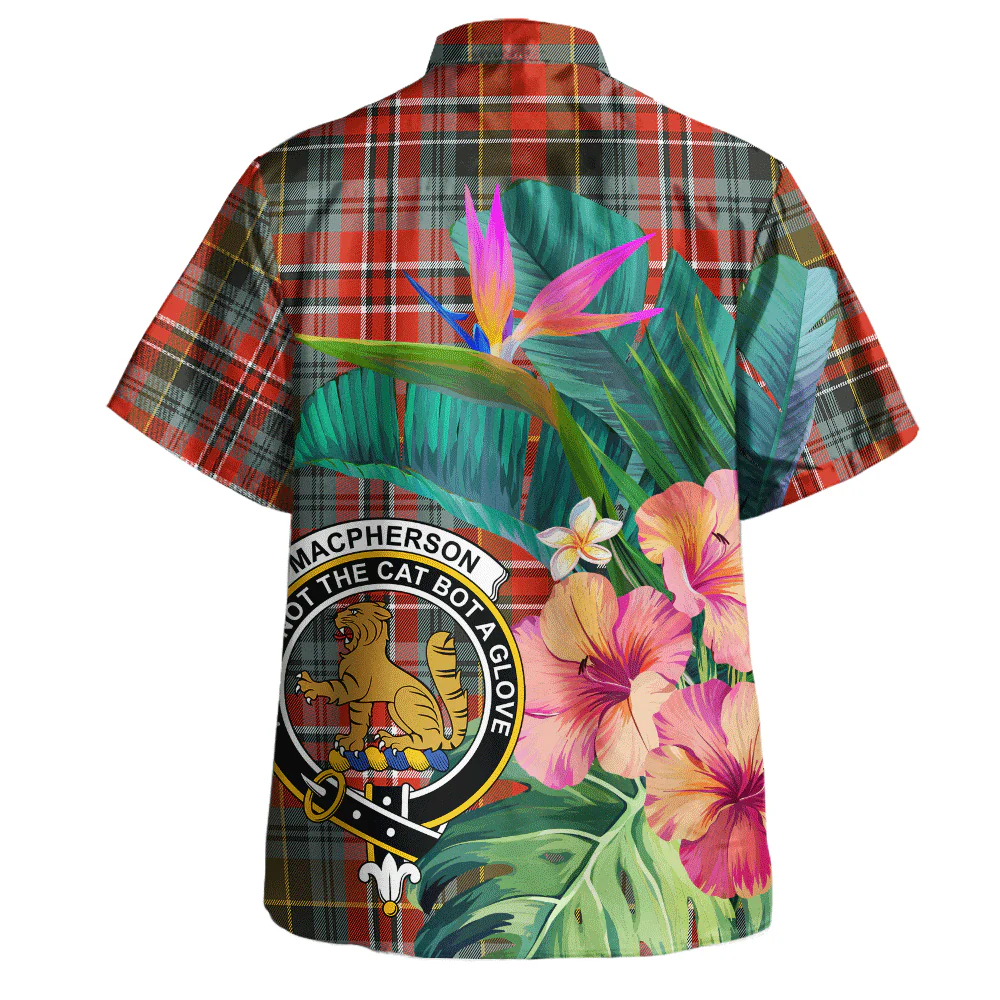 Scottish MacPherson Weathered Clan Badge Tartan Hawaiian Shirt Bouquet Tropical Style - Image 3