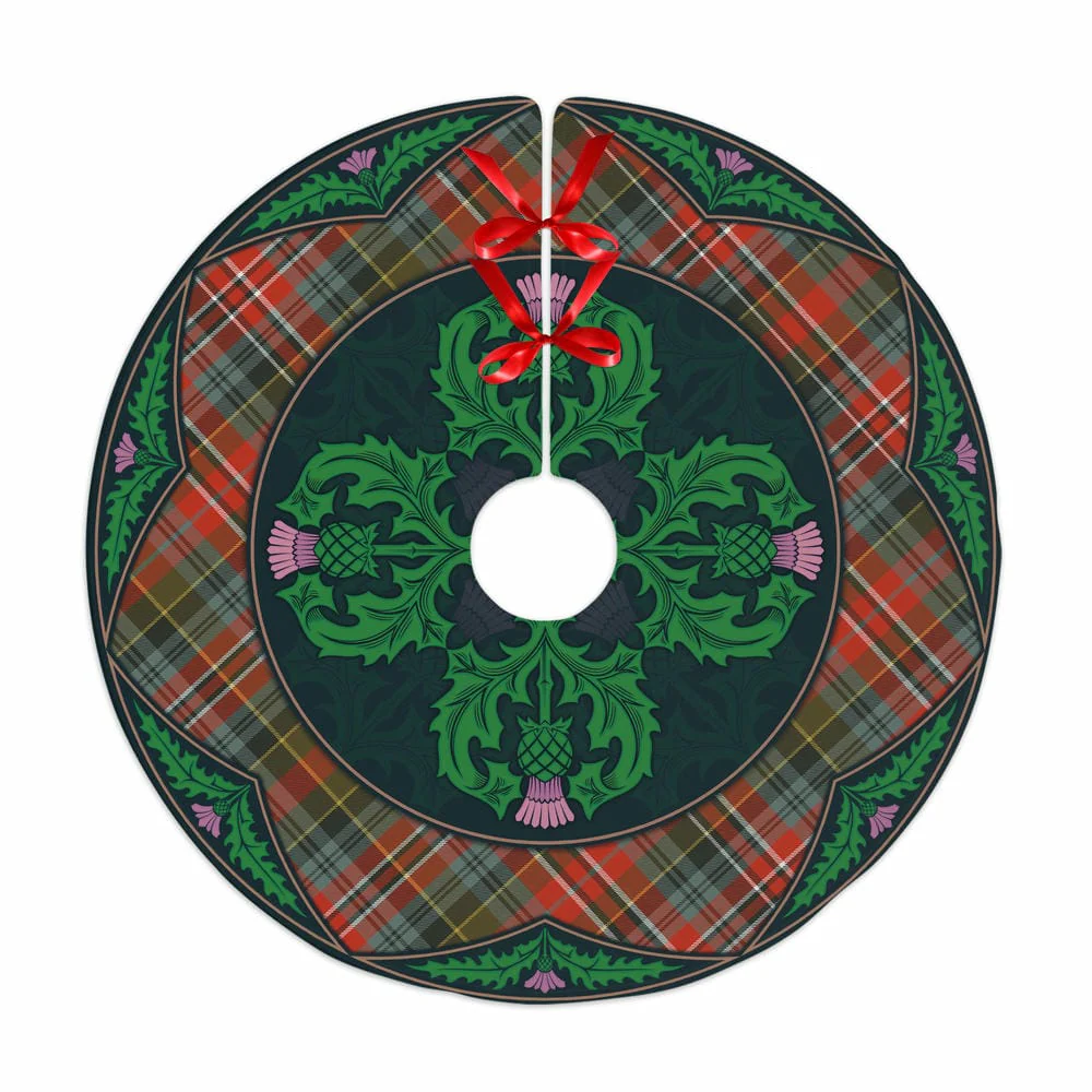 Scottish MacPherson Weathered Tartan Christmas Tree Skirt Old Scottish Thistle Flower