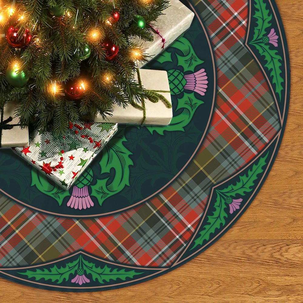 Scottish MacPherson Weathered Tartan Christmas Tree Skirt Old Scottish Thistle Flower - Image 2