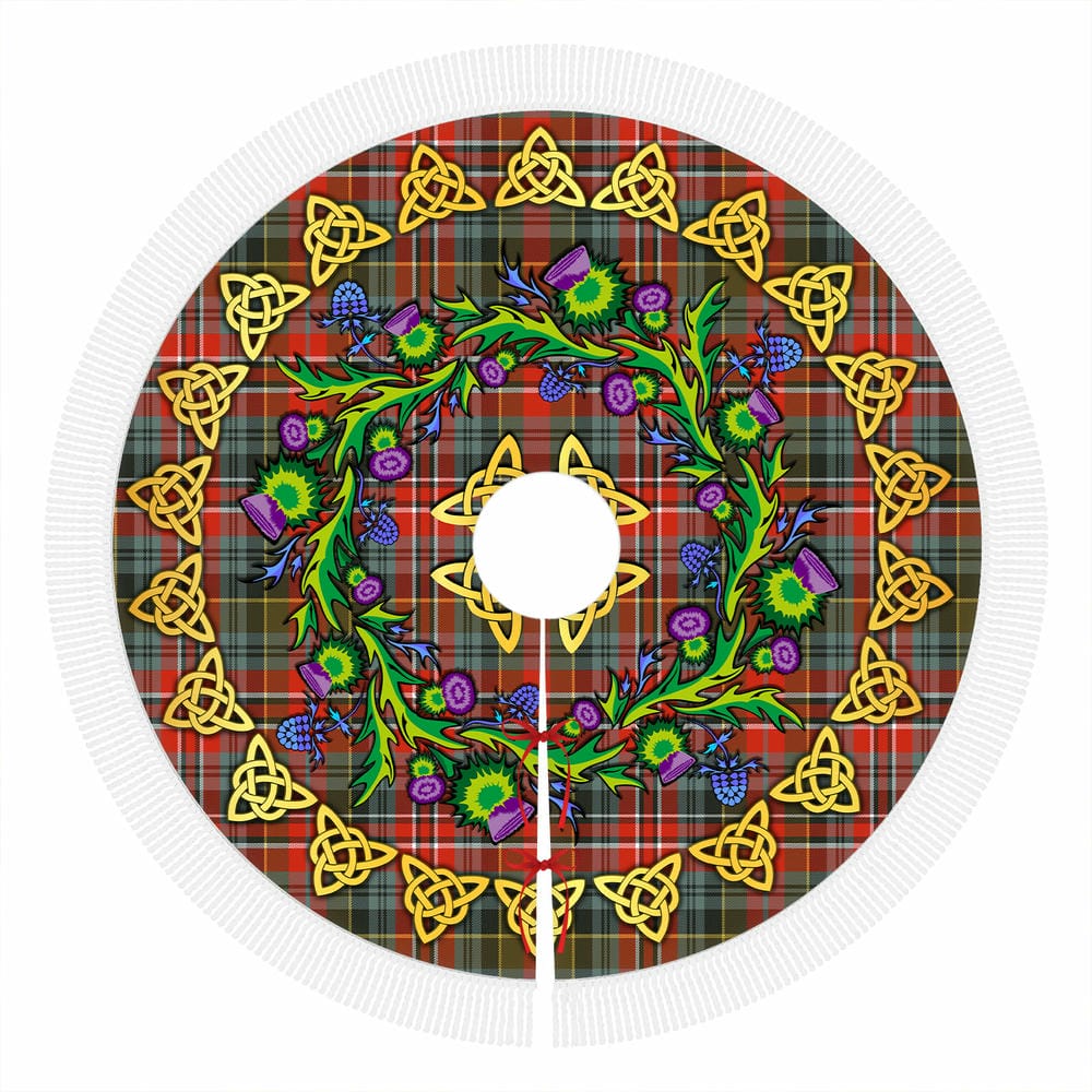 Scottish MacPherson Weathered Tartan Thistle Celtic Knot Christmas Tree Skirt - Image 4