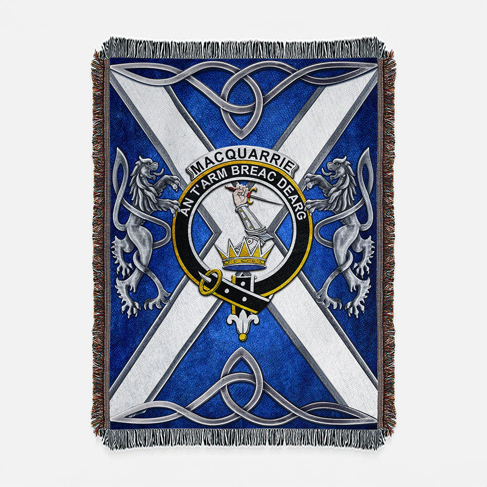 Scottish MacQuarrie Clan Badge Woven Blanket Silver Rampant Lion Emblem