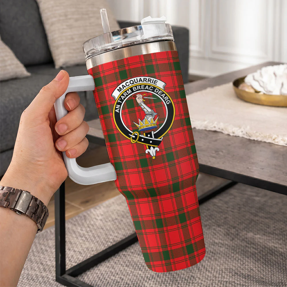 Scottish MacQuarrie Modern Clan Badge Tartan 40oz Tumbler - Image 10