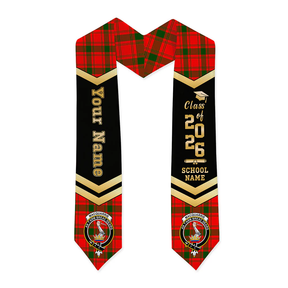 Scottish MacQuarrie Modern Clan Badge Tartan Graduation Stole Black Gold Honor
