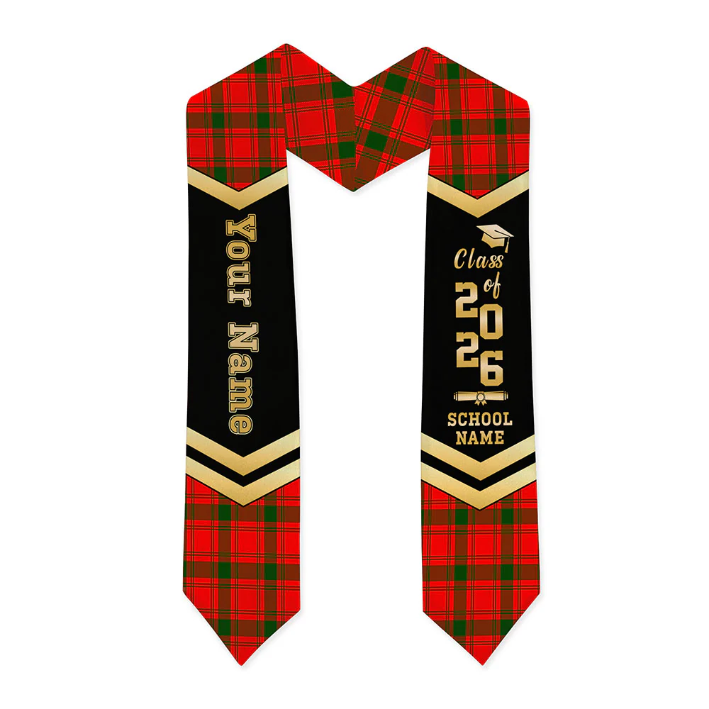 Scottish MacQuarrie Modern Clan Badge Tartan Graduation Stole Black Gold Honor - Image 3