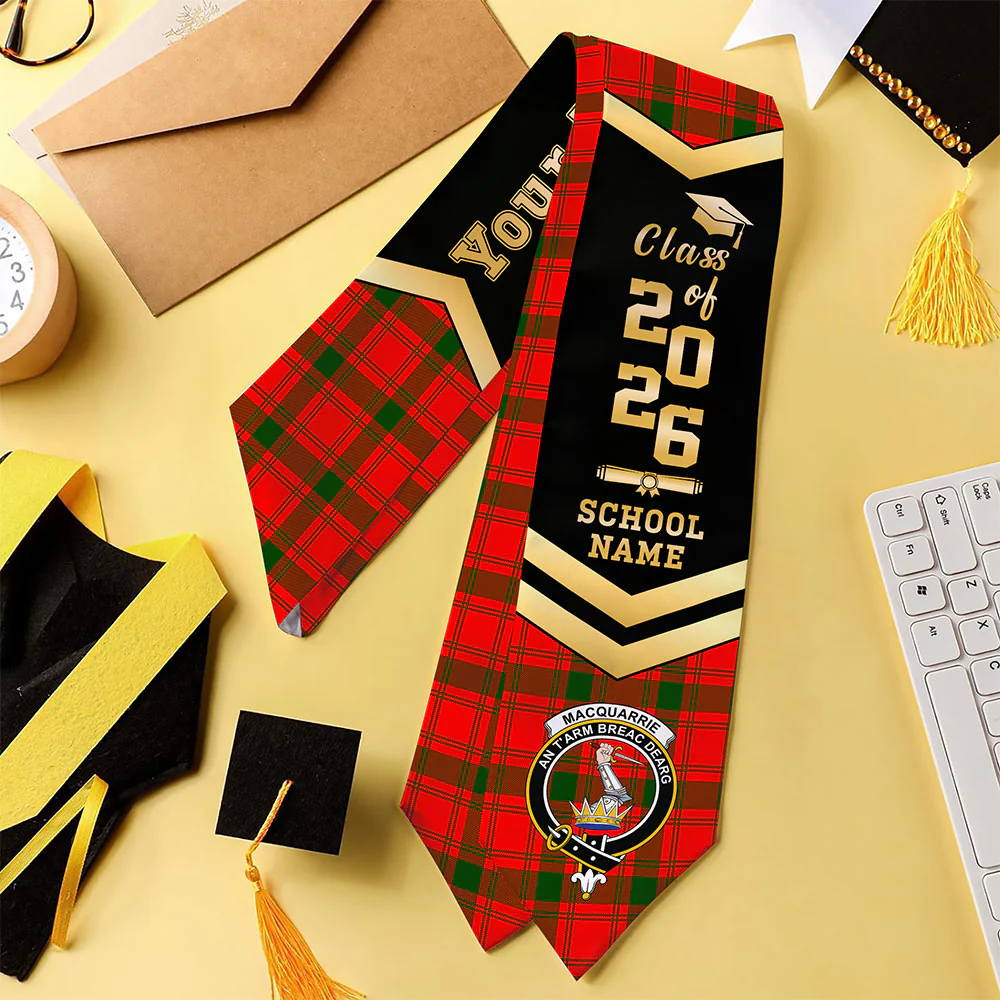 Scottish MacQuarrie Modern Clan Badge Tartan Graduation Stole Black Gold Honor - Image 4