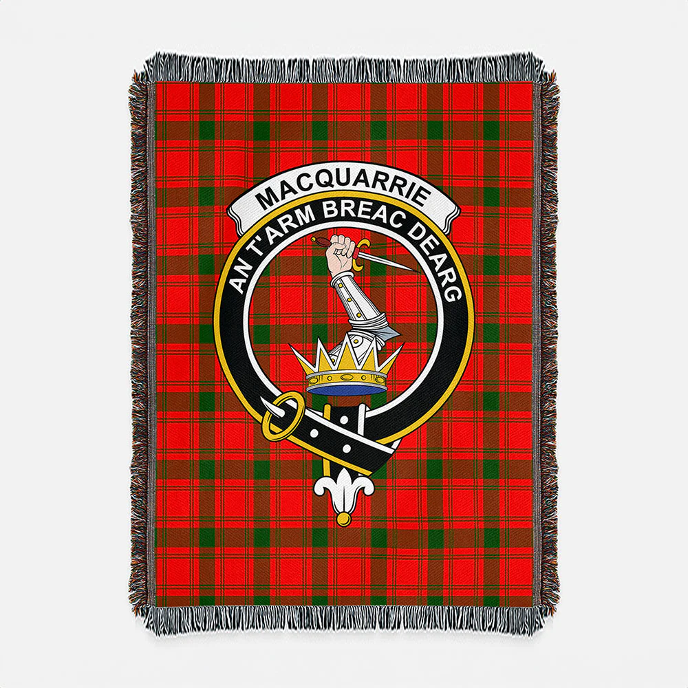Scottish MacQuarrie Modern Clan Badge Tartan Woven Blanket - Image 2